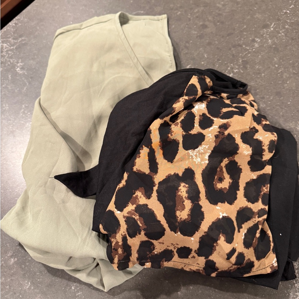 Leopard Print Tshirt dress & light Olive shorts romper